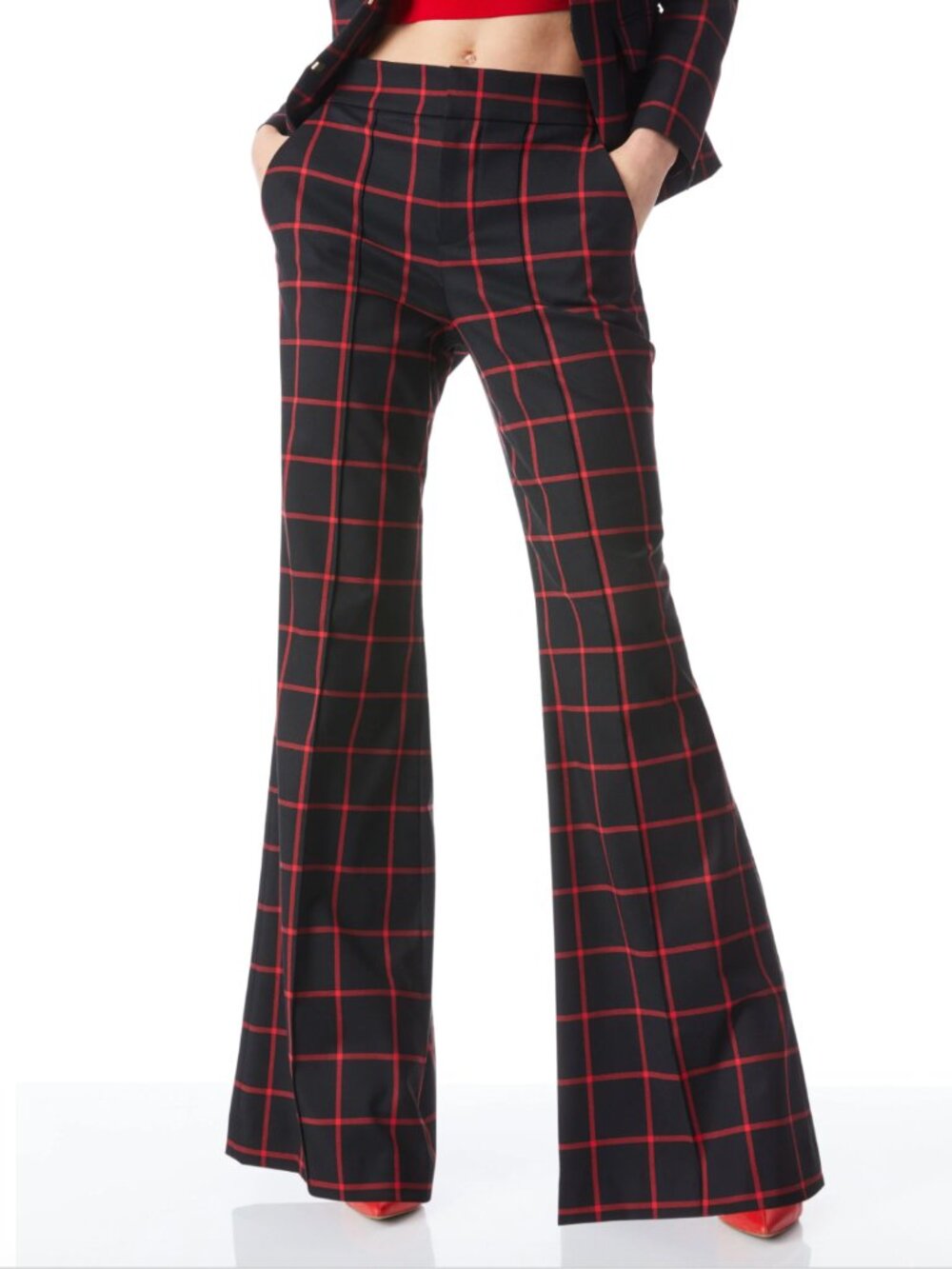 Alice + Olivia	| Dylan Wide Leg Pant Black Perfect Black & Ruby Red | Size 0